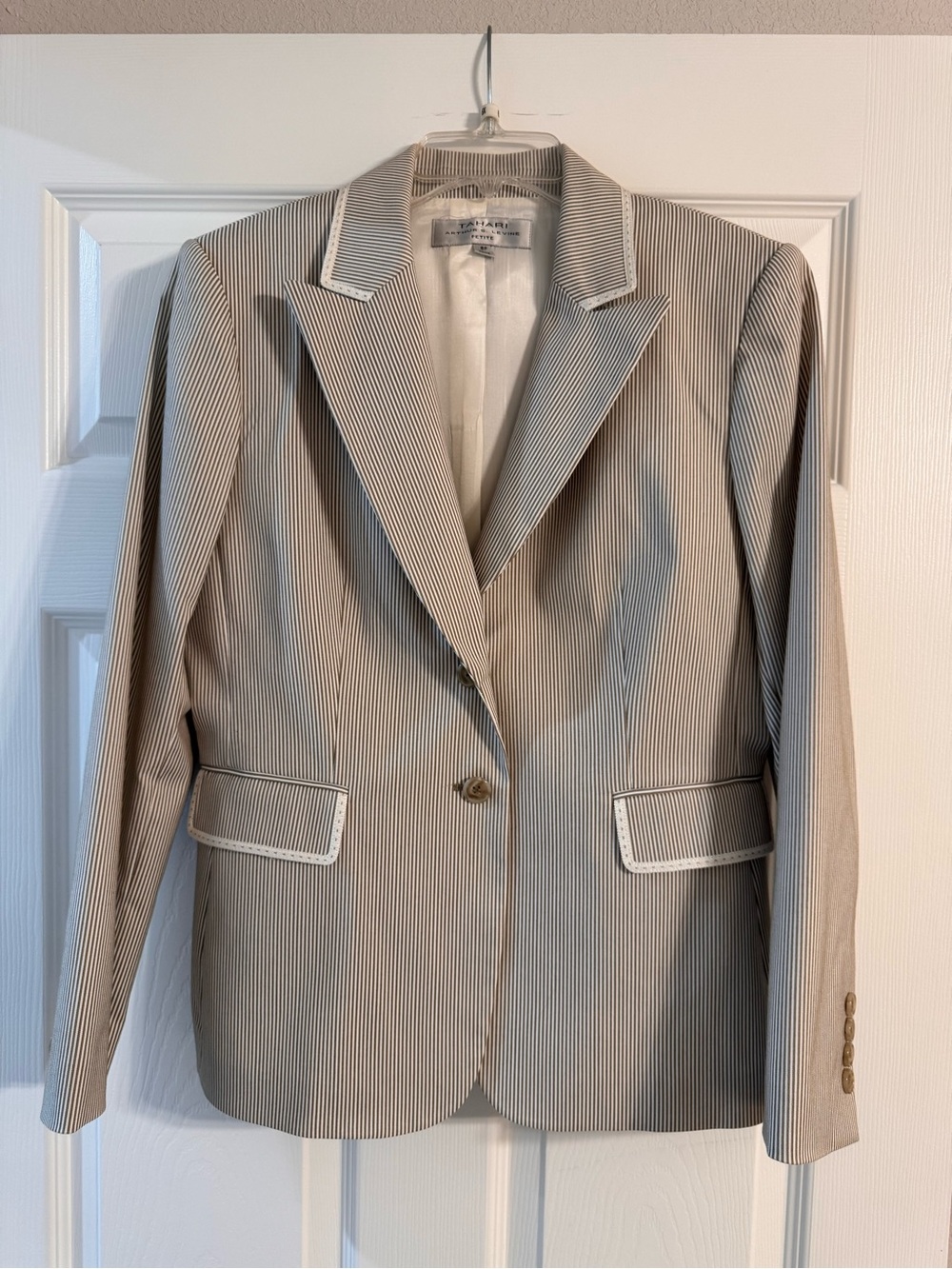 Tahari Beige Pinstripe Blazer
